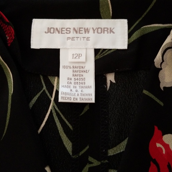 Vintage JNY Blk Floral, Button-Front Dress, 12P - Picture 4 of 5